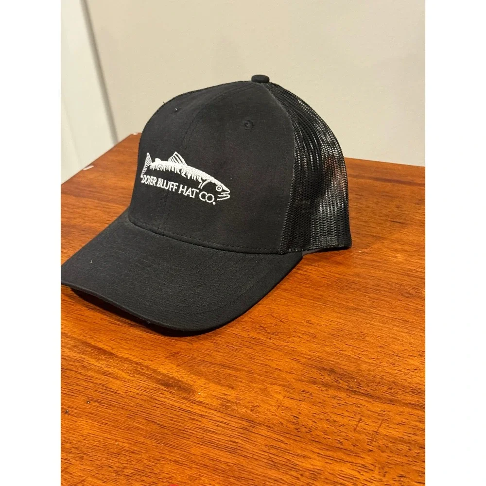 Dover Bluff Hat Co Mens Black Trucker Hat Fish Logo Embroidered Snapback‎ Cap
